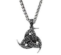 TQWSVUM Collar Vikingo Triple Cuerno de Odín, Amuleto Colgante de Nudo Celta de Acero Inoxidable para Hombre Nórdico, Protección Religiosa de Hip Hop Unisex, Joyería Vintage de Irlanda