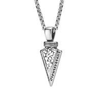 TQWSVUM Collares con Colgante de Flecha Y Runa Vikinga para Hombre -Amuleto Nórdico Vintage de Acero Inoxidable con Punta de Lanza -Joyería de Protección para la Personalidad Estilo Rapero Gótico