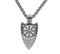 TQWSVUM Collares de Punta de Lanza para Hombres - Amuleto Colgante Acero Inoxidable Punta Flecha Y Casco Vikingo Nórdico Cadena Trigo - Regalos Joyería de Protección Vintage Encanto Hecho A Mano