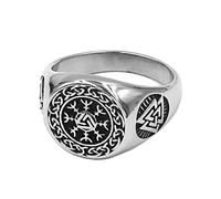 TQWSVUM Helm Of Awe Ring Para Hombres, Anillo Valknut de Nudo Celta Vikingo, Acero Inoxidable Nórdico Odin Símbolo Tótem Anillo Vintage Biker Anillo Joyería
