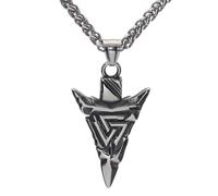 TQWSVUM Hombre Mujer Vikingo Valknut Collar Cabeza de Lanza - Acero Inoxidable Nórdico Símbolo de Triángulo de Odín Colgante de Punta de Flecha - Moda Vintage Amuleto Pagano Joyería Pirata