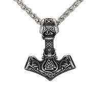 TQWSVUM Hombre Vikingo Odin Valknut Símbolo Thor's Hammer Colgante Collar, Amuleto Mjolnir Corona de Acero Inoxidable,Moda Vintage Nudo Celta Tótem Clavícula Cadena Joyería