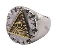TQWSVUM Hombres Ojo de Acero Inoxidable de Providence Triángulo Anillo de Sello Masónico, Masones Illuminati Ojo de Dios, Encantos de Moda Vintage Punk Biker Joyería(09)