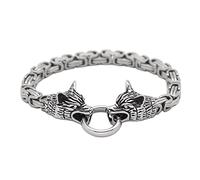 TQWSVUM King Chain Wolf Head Pulsera Vikinga para Hombres, Mitología Nórdica Odin Fenrir Brazalete de Enlace de Acero Inoxidable, Vintage Tejido Animal Amuleto Pulsera Joyería Pagana Regalo