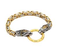 TQWSVUM King Chain Wolf Head Pulsera Vikinga para Hombres, Mitología Nórdica Odin Fenrir Brazalete de Enlace de Acero Inoxidable, Vintage Tejido Animal Amuleto Pulsera Joyería Pagana Regalo