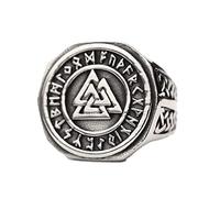 TQWSVUM Nordic Odin Symbol Valknut Ring -Anillo de Nudo Celta Vikingo de Acero Inoxidable Para Hombre - Anillo de Amuleto de Pirata Vintage Pulido Hecho A Mano Joyería Halloween de Navidad