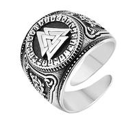 TQWSVUM Nordic Runic Valknut Anillo Abierto de Acero Inoxidable, Símbolo Vikingo Odin Futhark Amulet, Hombres Mujeres Anillo de Tamaño Ajustable Auténtica Joyería Escandinava(12)