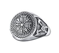 TQWSVUM Nordic Viking Axe Vegvisir Pirate Ring - Hombres Vintage Acero Inoxidable Brújula Runic Ring - Boys Cocktail Party Biker Valknut Símbolo Amuleto Anillo Joyería