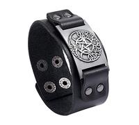 TQWSVUM Nordic Viking Tree of Life Pulsera de Cuero - Hombres Mujeres Luna Y Estrella Yggdrasil Amulet Wide Wristband - Unisex Vintage Medieval Pirate Celtic Pagan Jewelry Gift