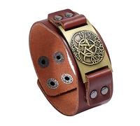 TQWSVUM Nordic Viking Tree of Life Pulsera de Cuero - Hombres Mujeres Luna Y Estrella Yggdrasil Amulet Wide Wristband - Unisex Vintage Medieval Pirate Celtic Pagan Jewelry Gift