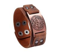 TQWSVUM Nordic Viking Tree of Life Pulsera de Cuero - Hombres Mujeres Luna Y Estrella Yggdrasil Amulet Wide Wristband - Unisex Vintage Medieval Pirate Celtic Pagan Jewelry Gift