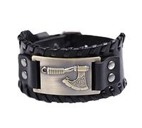 TQWSVUM Pulsera Axe para Hombre Mujer -Pulsera de Cuero con Nudo Celta de Hacha Vikinga -Amuleto Nórdico Pagano Ancho Trenzado Pulsera Talismán Joyería