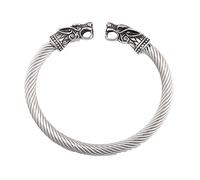 TQWSVUM Pulsera de Brazalete de Cabeza Vikingo de Acero Inoxidable para Hombre, Mitología Nórdica Odin Fenrir Vintage Animal Amuleto, Pulsera Abierta Ajustable Hecha A Mano Joyería Pagana