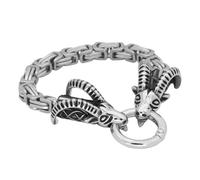 TQWSVUM Pulsera de Cabeza de Cabra Vikinga Runas Nórdicas, Pulsera de Cadena Eslabones Bizantinos Acero Inoxidable for Hombres, Medieval Vintage Religión Amuleto Joyería Regalo Navidad