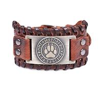TQWSVUM Pulsera de Cuero de Pata de Oso Rúnica Vikinga Nórdica -Pulsera de Puño Ancho Trenzado con Amuleto de Metal Hecho A Mano -Joyería de Brazalete Eslavo Vintage para Hombres Y Mujeres