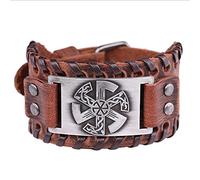 TQWSVUM Pulsera de Cuero Trenzada con Símbolo Eslavo Kolovrat for Hombres Y Mujeres,Brazalete Ancho Ajustable Nordic Viking,Joyas de Talismán Pagano Celtas Hechas A Mano(Silver)