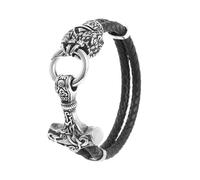TQWSVUM Pulsera de Cuero Vikinga Mjolnir para Hombre - Garra Lobo en 3D de Acero Inoxidable con Colgante Martillo de Thor's Pulsera de Cuerda Cuero Trenzada - Brazaletes Talismán Nórdico Joyería