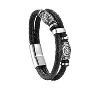TQWSVUM Pulsera de Cuero Vikingo Nórdico Vegvisir - Pulsera Nórdica de Cuero de Cuerda Trenzada con Cuentas de Brújula de Acero Inoxidable - Joyería Vintage con Amuleto Pagano Celta