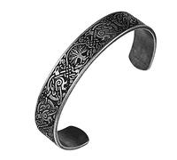 TQWSVUM Pulsera Nórdica Tree of Life Odin's Raven Cuff -Hombre Mujer Acero Inoxidable Celtic Knot Yggdrasil Open Bangle - Hecho A Mano Metal Moda Vintage Crow Talisman Jewelry