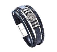 TQWSVUM Pulseras de Brújula Vikinga Nórdica para Hombres - Pulsera de Cuero Trenzado Multicapa con Amuleto de Brújula Vegvisir - Brazalete de Talismán Pagano Celta para Padre Y Marido(Blue_21.5CM)
