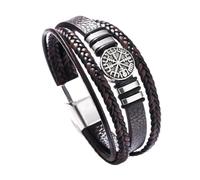 TQWSVUM Pulseras de Brújula Vikinga Nórdica para Hombres - Pulsera de Cuero Trenzado Multicapa con Amuleto de Brújula Vegvisir - Brazalete de Talismán Pagano Celta para Padre Y Marido(Brown_23CM)