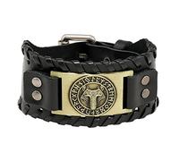 TQWSVUM Runa Vikinga for Hombre Celtic Wolf Head Pulsera de Cuero Ancho, Mito Nórdico Odin Fenrir Tótem Pulsera de Cuero Ajustable, Brazalete Vintage Brazalete Amuleto Joyería Pagana