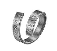 TQWSVUM Runa vikinga nórdica ajustable anillo abierto,Hombres Mujeres Elder Futhark Rune Ring, Amuleto pagano de acero inoxidable Joyería nórdica vintage