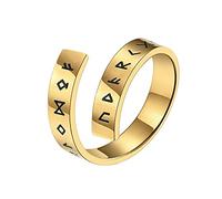 TQWSVUM Runa vikinga nórdica ajustable anillo abierto,Hombres Mujeres Elder Futhark Rune Ring, Amuleto pagano de acero inoxidable Joyería nórdica vintage