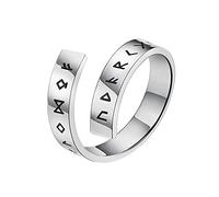 TQWSVUM Runa vikinga nórdica ajustable anillo abierto,Hombres Mujeres Elder Futhark Rune Ring, Amuleto pagano de acero inoxidable Joyería nórdica vintage
