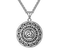 TQWSVUM Runas Vikingas Triple Cuerno de Odin Collar-Colgante de Tótem con Brújula de Nudo Celta de Acero Inoxidable para Hombres Y Mujeres -Joyería de Amuleto Pagano Vintage de Mitología Nórdica