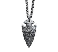 TQWSVUM Timón de Awe Spear Cabeza Viking Necklace, Aegishjalmur Protección Talismán Punta De Flecha Colgante, Nordic Celtic Pagan Vintage Punk Viking Jewelry para Hombres Mujeres