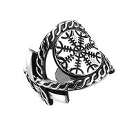 TQWSVUM Timón Vikingo de Anillo de Acero Inoxidable Awe, Runa Nórdica Aegishjalmur Símbolo Anillo Abierto, Moda Pulida Hecha A Mano Vintage Gift Jewelry for Hombres Mujeres