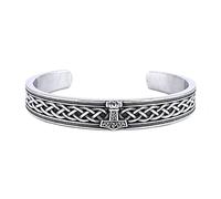 TQWSVUM Viking Celtic Knot Mjolnir Cuff Bracelet - Hombres Mujeres Nordic Thor's Hammer Brazalete de Acero Inoxidable - Hecho A Mano Vintage Punk Biker Amulet Muñequera Joyería
