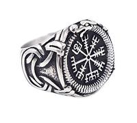 TQWSVUM Viking Compass Ring, Anillo de Dragon Ouroboros de Acero Inoxidable Para Hombres, Nordic Vegvisir Pirate Ring Handmade Animal Amuleto Joyería