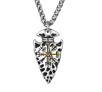 TQWSVUM Viking Compass Spear Head Collar Colgante, Nordic Vegvisir Dual Color Acero Inoxidable Cabeza De Lanza Talismán, Gothic Fashion Vintage Punk Jewelry Gift para Hombres Mujeres