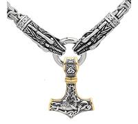 TQWSVUM Viking Dragon Heads Thor's Hammer Colgante Collar - Hombre Acero Inoxidable Mjolnir King Chain Jewelry - Nordic Celtic Pagan Amulet Regalo del Día del Padre