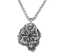 TQWSVUM Viking Helm of Awe Collar de Acero Inoxidable, Hombres Irregular Aegishjalmur Tótem Piedra Colgante Joyería, Protección de Runas Nórdicas Talismán Cumpleaños