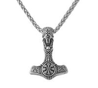 TQWSVUM Viking Helm of Awe Thor's Hammer Collar - Mitología Nórdica Mjolnir Colgante de Calavera de Acero Inoxidable para Hombres - Moda Vintage Nudo Celta Talismán Cadena de Clavícula Joyería