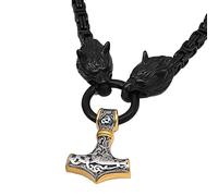 TQWSVUM Viking Mjolnir Black Wolf King Collar de Cadena - Colgante Martillo Nórdico Celtic Thor's de Acero Inoxidable Masculino - Joyería de Amuleto de Animales Paganos Nórdicos Hechos A Mano