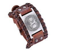 TQWSVUM Viking Tree of Life Brazalete de Cuero para Hombres, Amuleto Nórdico Yggdrasil Pulseras Anchas de Cuero Ajustable, Vintage Gótico Celta Nudo Tótem Pagano Joyería