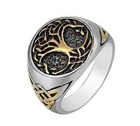TQWSVUM Viking Tree Of Life Yggdrasil Celtics Knot Ring, Joyas de Amuleto Nórdico de Acero Inoxidable Para Hombres, Anillos de Pulgar de Banda de Boda Pagana Vintage