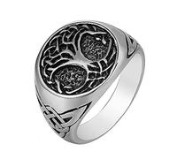 TQWSVUM Viking Tree Of Life Yggdrasil Celtics Knot Ring, Joyas de Amuleto Nórdico de Acero Inoxidable Para Hombres, Anillos de Pulgar de Banda de Boda Pagana Vintage