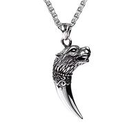 TQWSVUM Viking Wolf Diente Colgante Collar, Amuleto Colmillo Lobo Acero Inoxidable para Hombres Nórdicos, Hecho A Mano Hip Hop Vintage Moda Gargantilla Protección Animal Joyería Regalo Cumpleaños