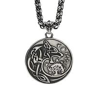 TQWSVUM Viking Wolf Head Tree of Life Collar Colgante para Hombres,Acero Inoxidable Fenrir Yggdrasil Tótem Nudo Celta Amuleto, Vintage Vintage Vintage Nordic Mythology Pagan Jewelry