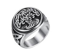 TQWSVUM Viking Yggdrasil Árbol de la Vida Anillo, Mito Nórdico Hombres Mujeres Acero Inoxidable Anillo de Nudo Celta, Moda Vintage Amuleto Pagano Marido Joyería Regalo de Navidad Tamaño 7-13