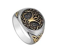 TQWSVUM Viking Yggdrasil Árbol de la Vida Anillo, Mito Nórdico Hombres Mujeres Acero Inoxidable Anillo de Nudo Celta, Moda Vintage Amuleto Pagano Marido Joyería Regalo de Navidad Tamaño 7-13