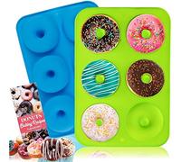 trabag 2 Pcs Molde Donuts Silicona, Moldes Silicona Reposteria, 6 Huecos Molde Donuts, Moldes Para Donuts Silicona Para Tartas, Galletas, Panecillos, Magdalenas(Azul Y Verde)