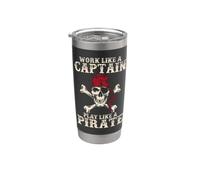 Trabaja como un capitán Juega como un pirata Vaso térmico de acero inoxidable de doble pared