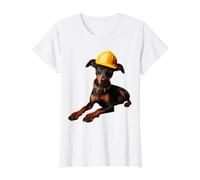 Trabajador de la construcción del Casco Amarillo del Manchester Terrier Dog Camiseta gráfica económica, Mujer, Blanco, M