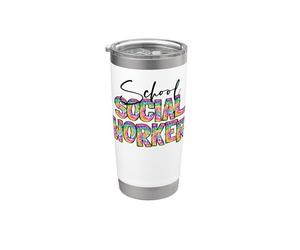 Trabajador Social Escolar Tie Dye Apreciación Trabajo Social Vaso térmico de acero inoxidable de doble pared